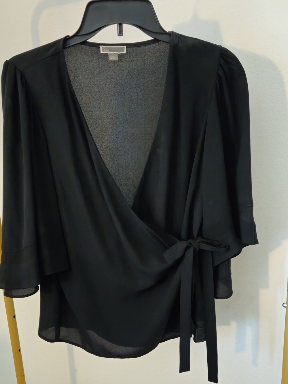 Chelsea28 Black Wrap Blouse with Self-Tie, Size M